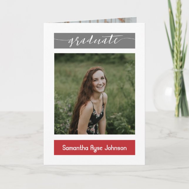 Convite Red Modern Block 5- Photo Graduation (Frente)