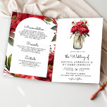 Convite Red Peony Floral Mason Jar QR Code Wedding<br><div class="desc">Amaze your guests with this elegant all in one wedding invite featuring beautiful flowers and modern typography with QR Code for online RSVP.</div>