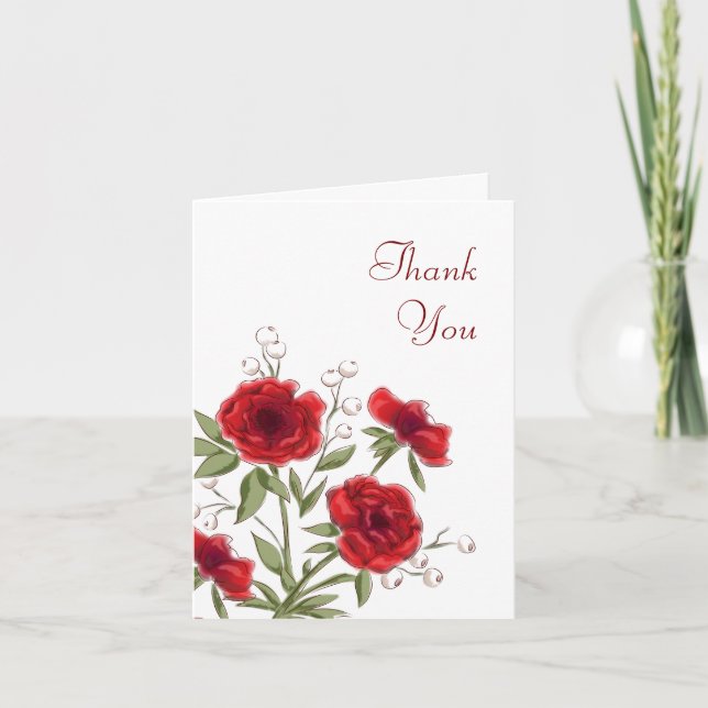 Convite Red Rose Romantic Wedding Thank You Cards (Frente)