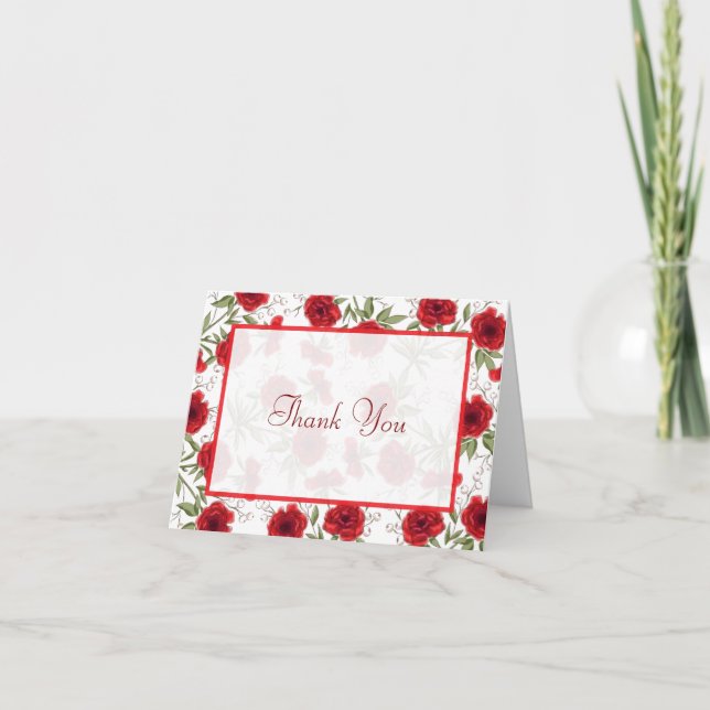 Convite Red Rose Romantic Wedding Thank You Cards (Frente)