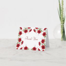 Convite Red Rose Romantic Wedding Thank You Note Card