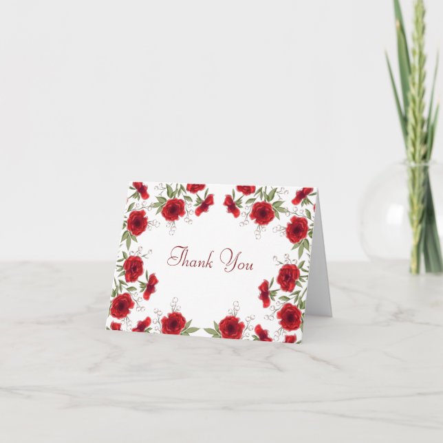 Convite Red Rose Romantic Wedding Thank You Note Card (Frente)