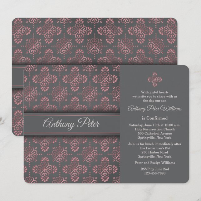 Convite Religioso Cruzado Burgundy (Frente/Verso)