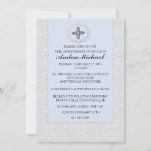 Convite Religioso Damask Azul Celestial