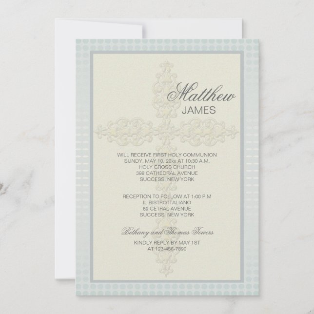 Convite Religioso Intrate Cross (Cinza Azul) (Frente)