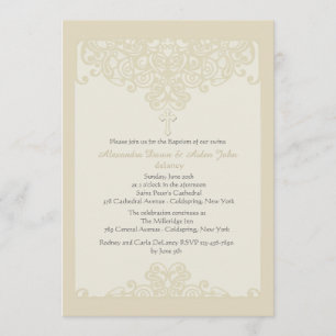 Convite Religioso Ornamental Creme