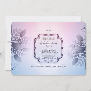 Convite Religioso para Folhagem Rosa e Azul