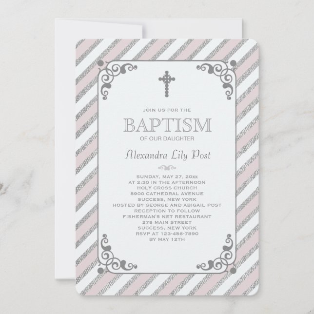 Convite Religioso Rosa De Impressão Silver (Frente)