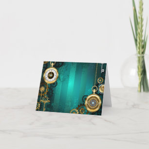 Convite Relógio de Joia Steampunk em um Fundo Verde