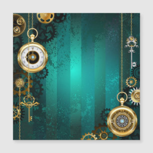 Convite Relógio de Joia Steampunk em um Fundo Verde