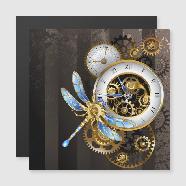 Convite Relógio Steampunk com Dragonfly Mecânica (Frente/Verso)