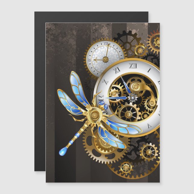 Convite Relógio Steampunk com Dragonfly Mecânica (Frente/Verso)
