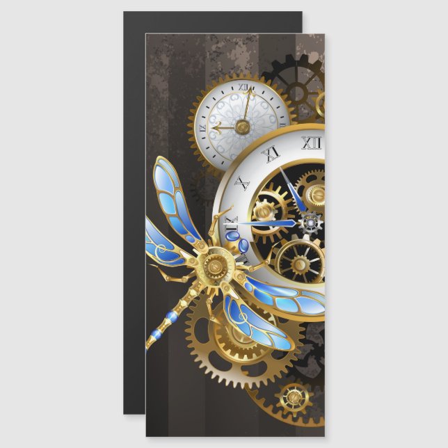 Convite Relógio Steampunk com Libélula Mecânica (Frente/Verso)