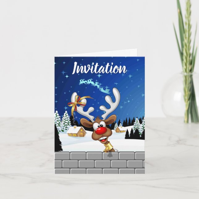Convite Rena de Natal Engraçada Espiando Meme de Natal (Frente)