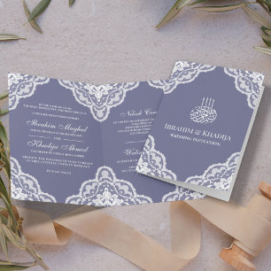 Convite Renda Branca Ondulada Foto de Casamento Muçulmano 