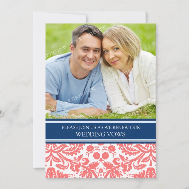Convite Renovação de Vow de Foto de Coral Azul (Frente)
