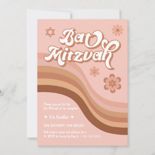 Convite Retro Bat Mitzvah Cor-de-Rosa