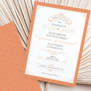 Convite Retro Casamento Real Orange Vintage