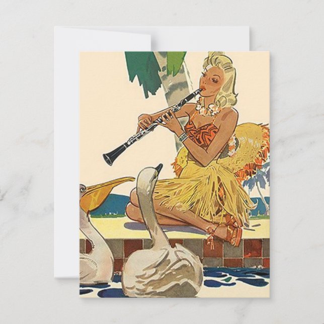 Convite retro da saia de grama da festa na piscina (Frente)