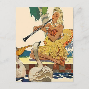 Convite retro da saia de grama da festa na piscina