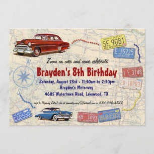 Convite retro da viagem por estrada do partido do