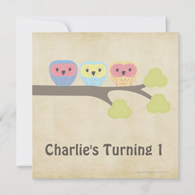 Convite retro das corujas do bebê do partido de (Frente)