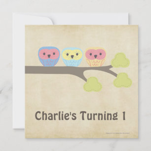 Convite retro das corujas do bebê do partido de