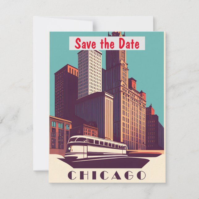 Convite Retro de Bonde de Rua da Cidade de Chicago (Frente)