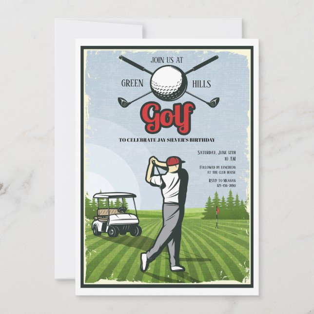 Convite Retro de Golfe (Frente)