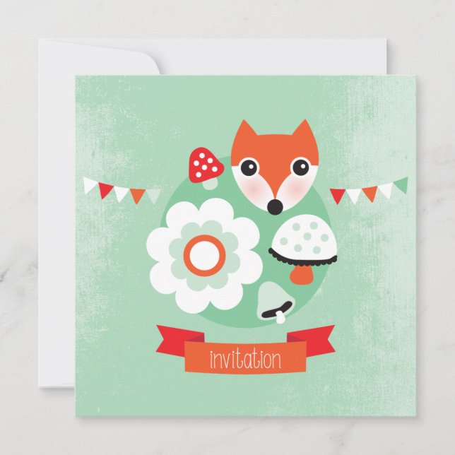 Convite retro do aniversário de criança da raposa (Frente)
