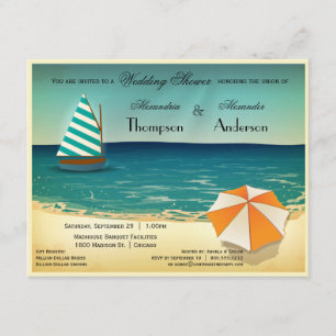 Convite retro do chá de casamento da cena da praia