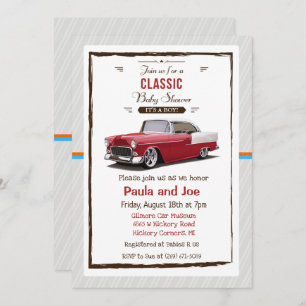 Convite retro do chá de fraldas do carro clássico