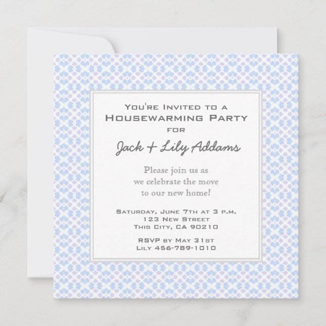 Convite retro do Housewarming - azul (Frente)