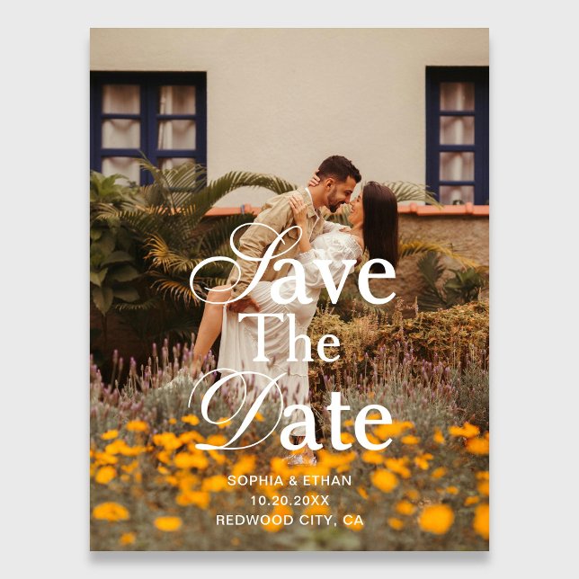 Convite Retro Elegant Script Photo Wedding Save The Date (Criador carregado)