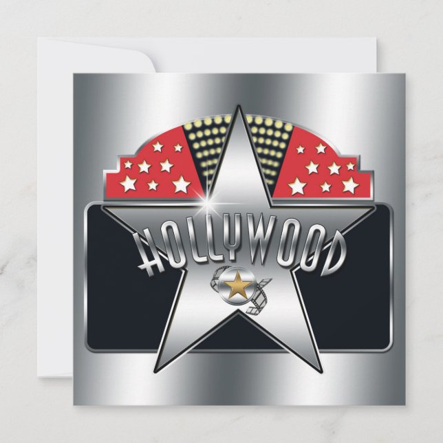 Convite Retro Tipografia Hollywood Silver Star (Frente)