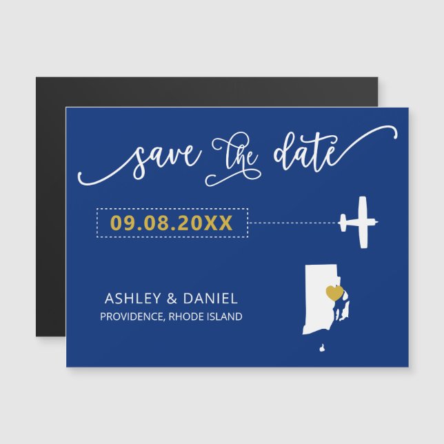 Convite Rhode Island Wedding Save the Date Card, Map (Frente/Verso)