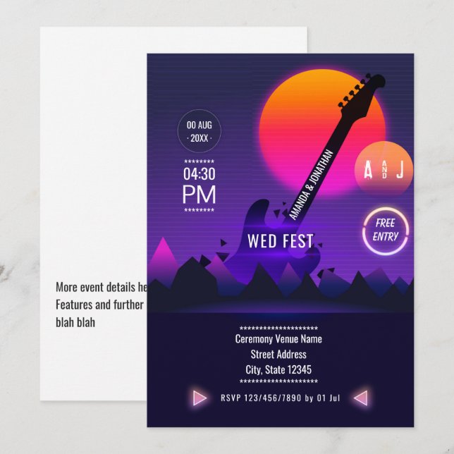 Convite Rock and Roll Wedding (Frente/Verso)