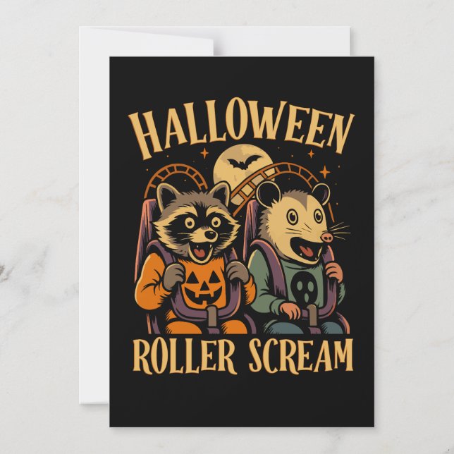 Convite Rolo de Halloween Grita Guaxinim e Gambá (Frente)