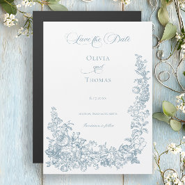 Convite Romantic Dusty Blue Line Art Floral Wedding