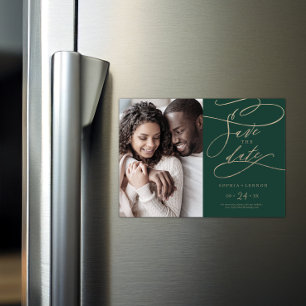 Convite Romântica Foto da Caligrafia Verde Salva a Data