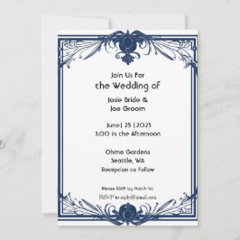 Convite romântico ao casamento azul vitoriano