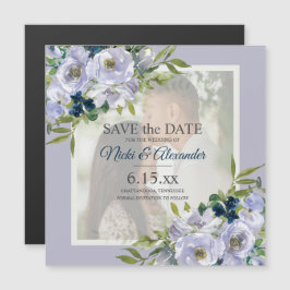 Convite Romântico Azul Empolado Branco Floral Foto Salvar