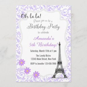 Convite Romântico de Aniversário em Paris Roxo