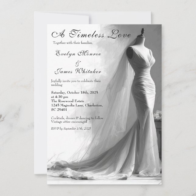Convite Romântico de Casamento de Bridal de Vintag (Frente)