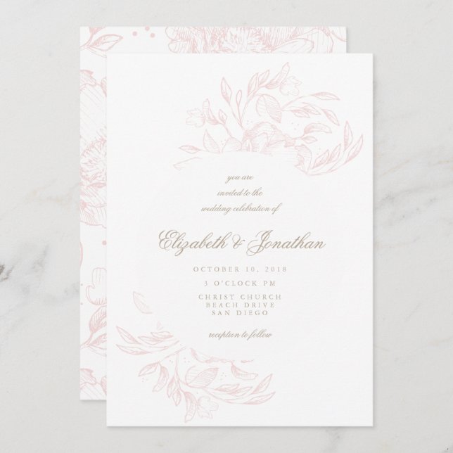Convite Romântico Elegante De Casamento Floral Rom (Frente/Verso)