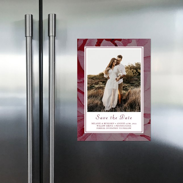 Convite Romântico Floral Elegante Salve O Magneta De Fotog (Elegant Floral Romantic Save The Date Photo Magnet)