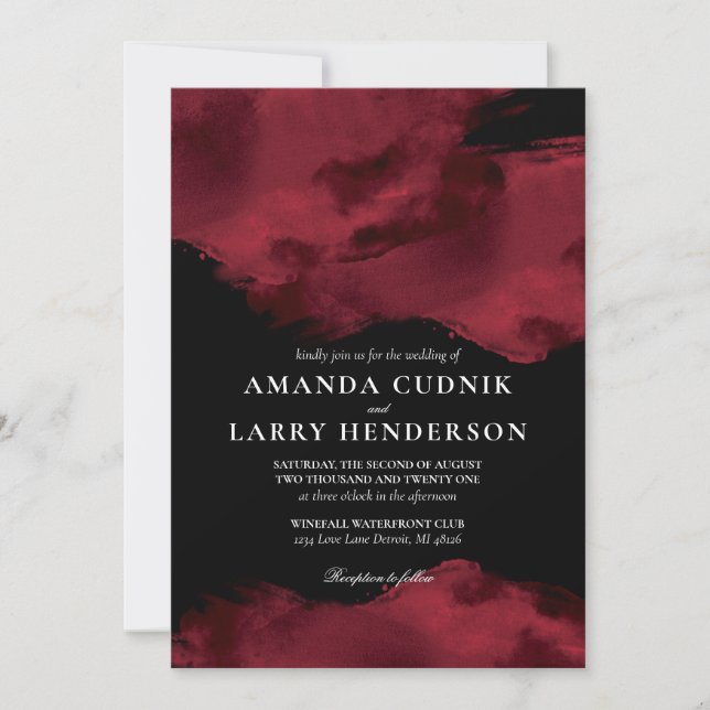 Convite Romântico para Casamento de Cor Vermelha R (Frente)