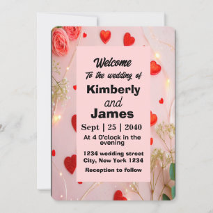 Convite Romântico para Casamento de Coração Vermel