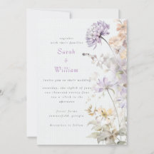 Convite romântico para Casamento de Flores Lilás