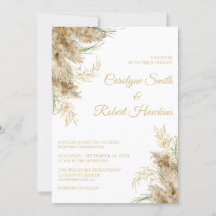 Convite Romântico para Casamento de Pampas Grass